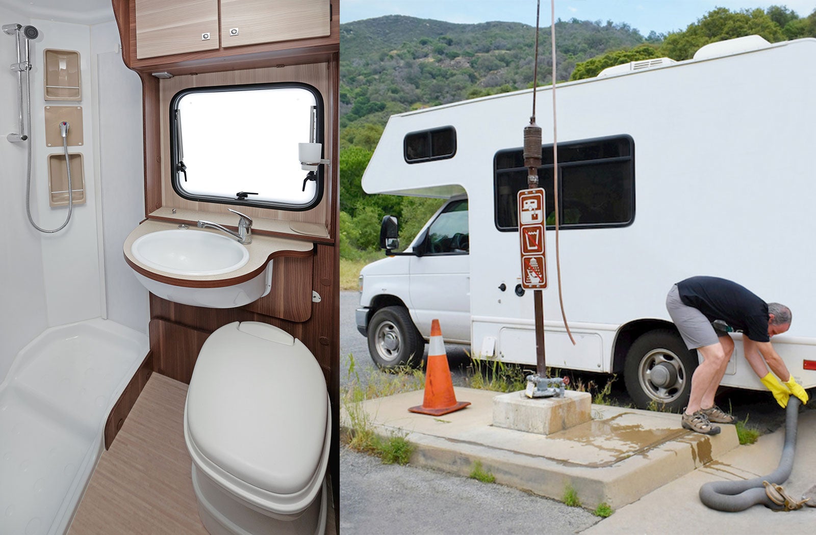Portable RV/camper toilet and holding tank setup in Camden, Arkansas