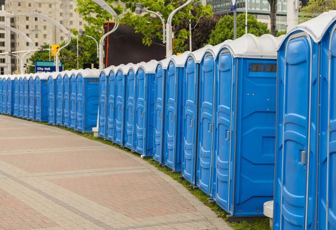 Seasonal porta potty units set up at a Camden, Arkansas venue